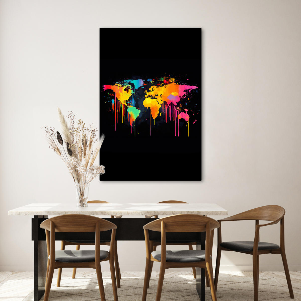 LEINWANDBILD Weltkarte - Farbe - Bunt - Graffiti - Welt 80x120 cm - Multicolor, Textil (80/120cm) - MuchoWow