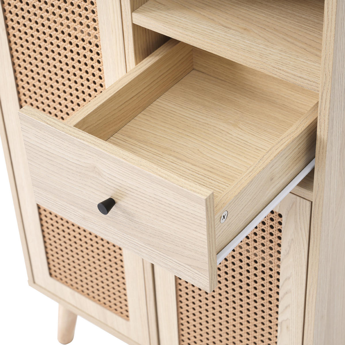 HIGHBOARD DE-38238 60/40/101 cm mit 2 Rattantüren und 1 Schublade Eiche - Eichefarben, Holzwerkstoff (60/101/40cm) - ComfortXL