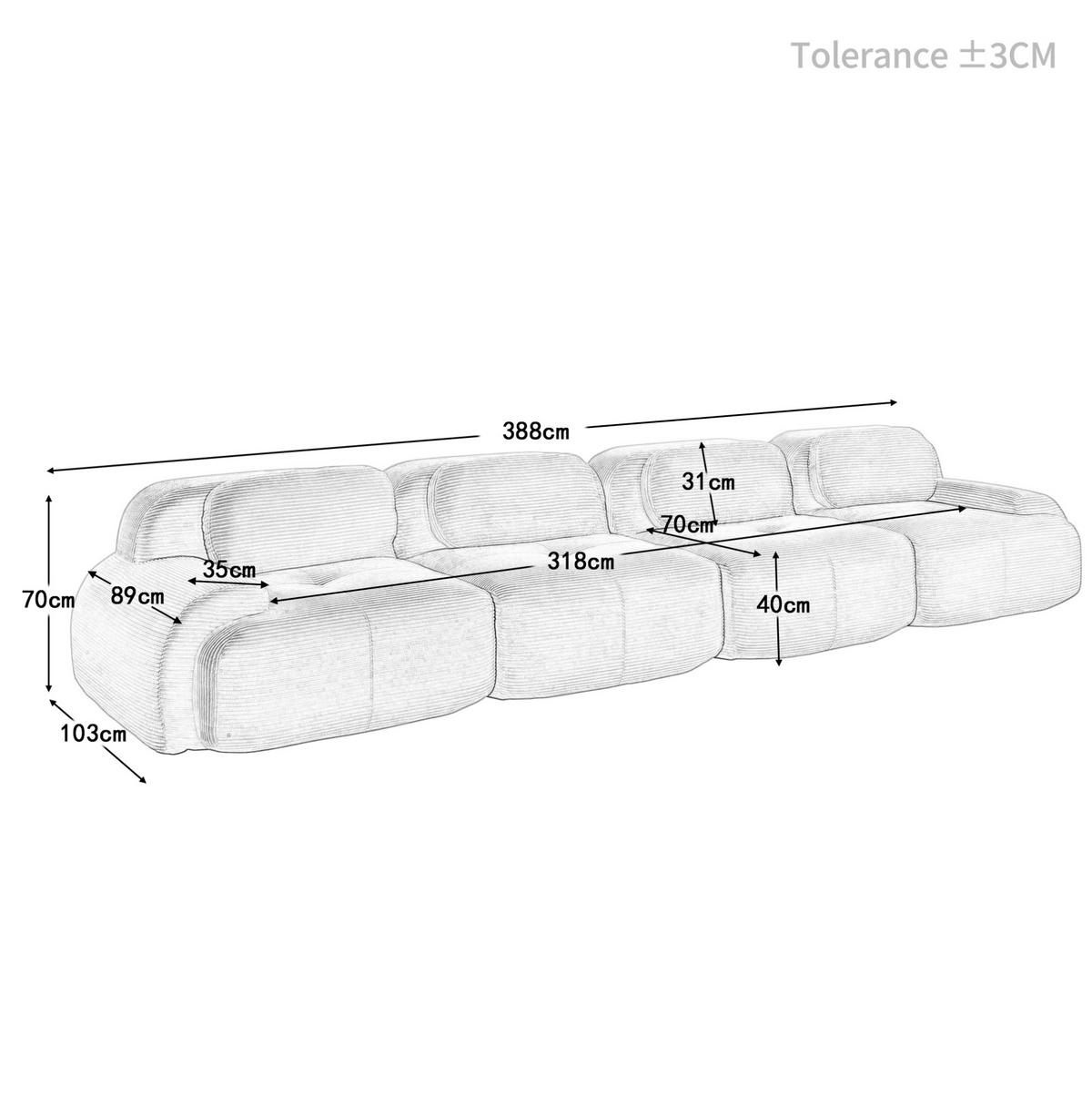 ECKSOFA modular rahmenlos Cord Beige - Beige, Kunststoff (103/75/388cm) - Meubliv