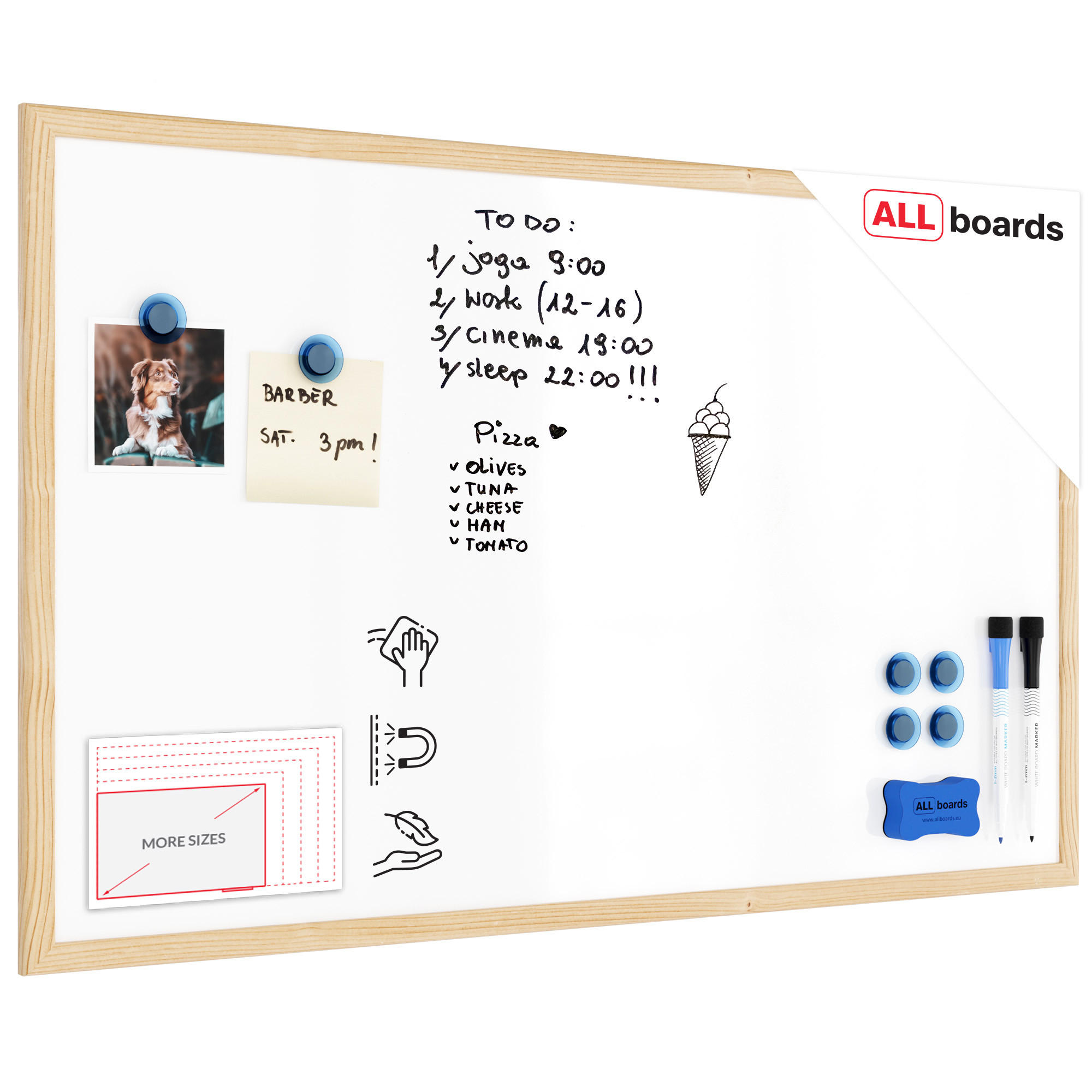 WHITEBOARD Magnetisch 80x50cm mit Naturholzrahmen - Weiß, Metall (80/50/1.5cm) - ALLboards