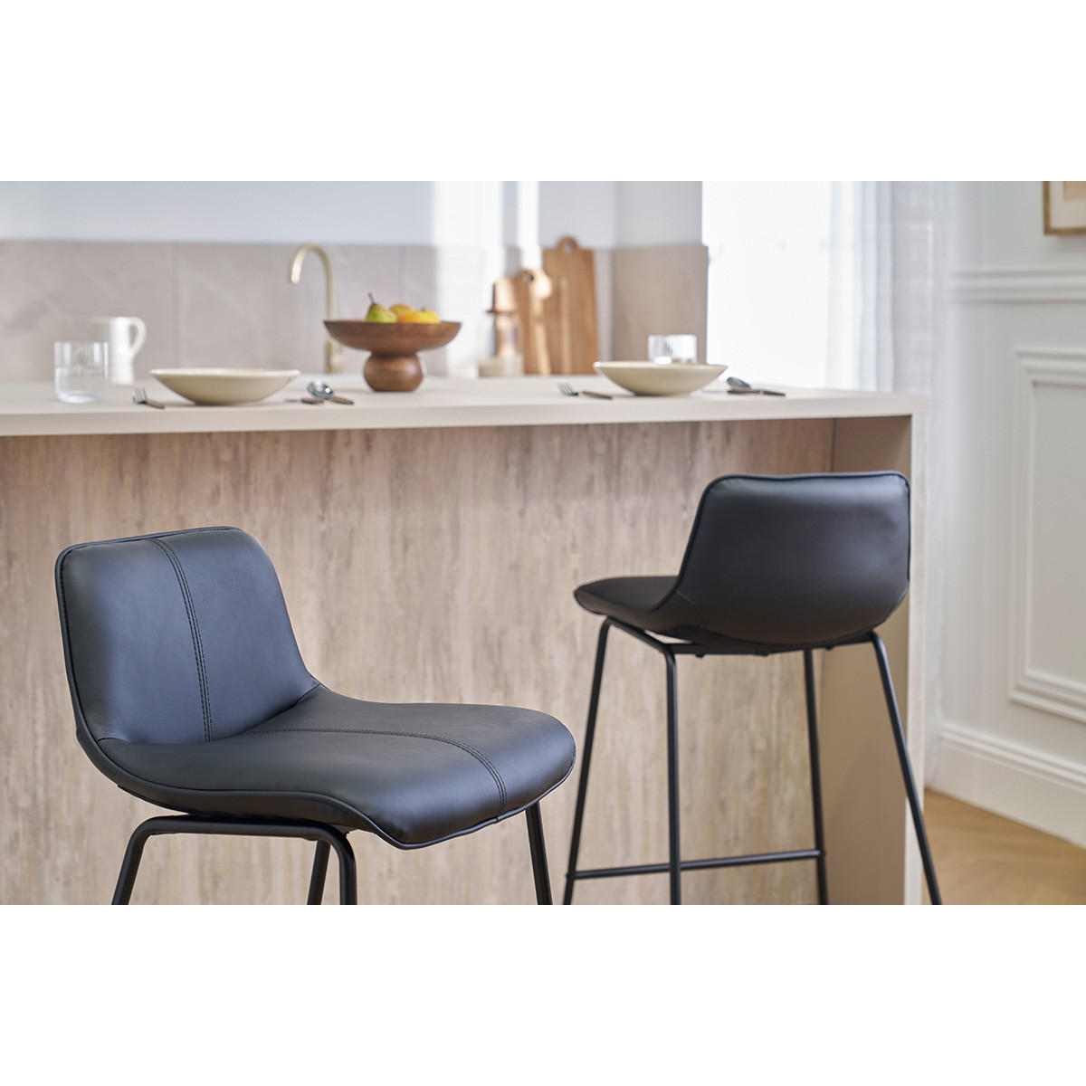 BARHOCKER Schwarz Metall H65 cm 2er-Set BOOST - Schwarz, Kunststoff (45/82.5/49.5cm) - Miliboo