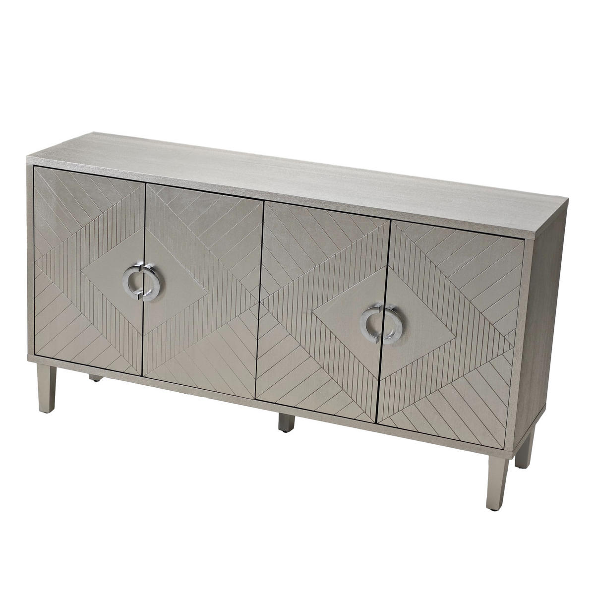 SIDEBOARD Champagner-Optik, 4 Türen mit Innenfächern, Strukturfronten und Ringgriffen, 152/40/82,5 cm - Silberfarben, Holzwerkstoff (152/82.5/40cm) - WISHDOR
