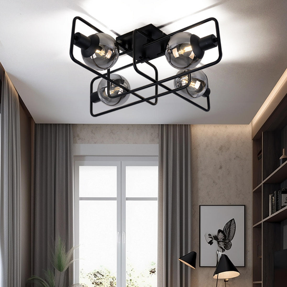 DECKENLEUCHTE Metall Grau Rauchoptik - Grau, Glas (61/61/20cm) - Globo Lighting