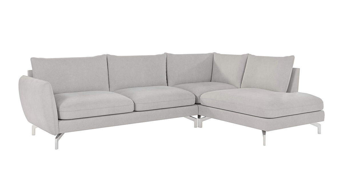 ECKSOFA Elou Silber Microfaser - Chromfarben/Silberfarben, Holz/Textil (277/200cm) - S-Style Möbel