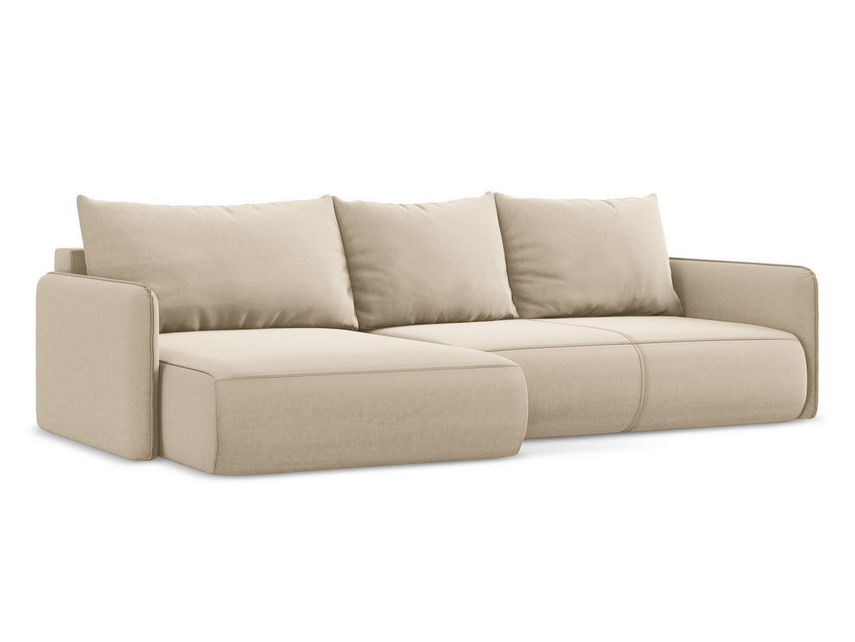 ECKSOFA mit Schlaffunktion Samt Stoff Beige - Beige/Creme, Kunststoff/Textil (148/240cm) - Makamii