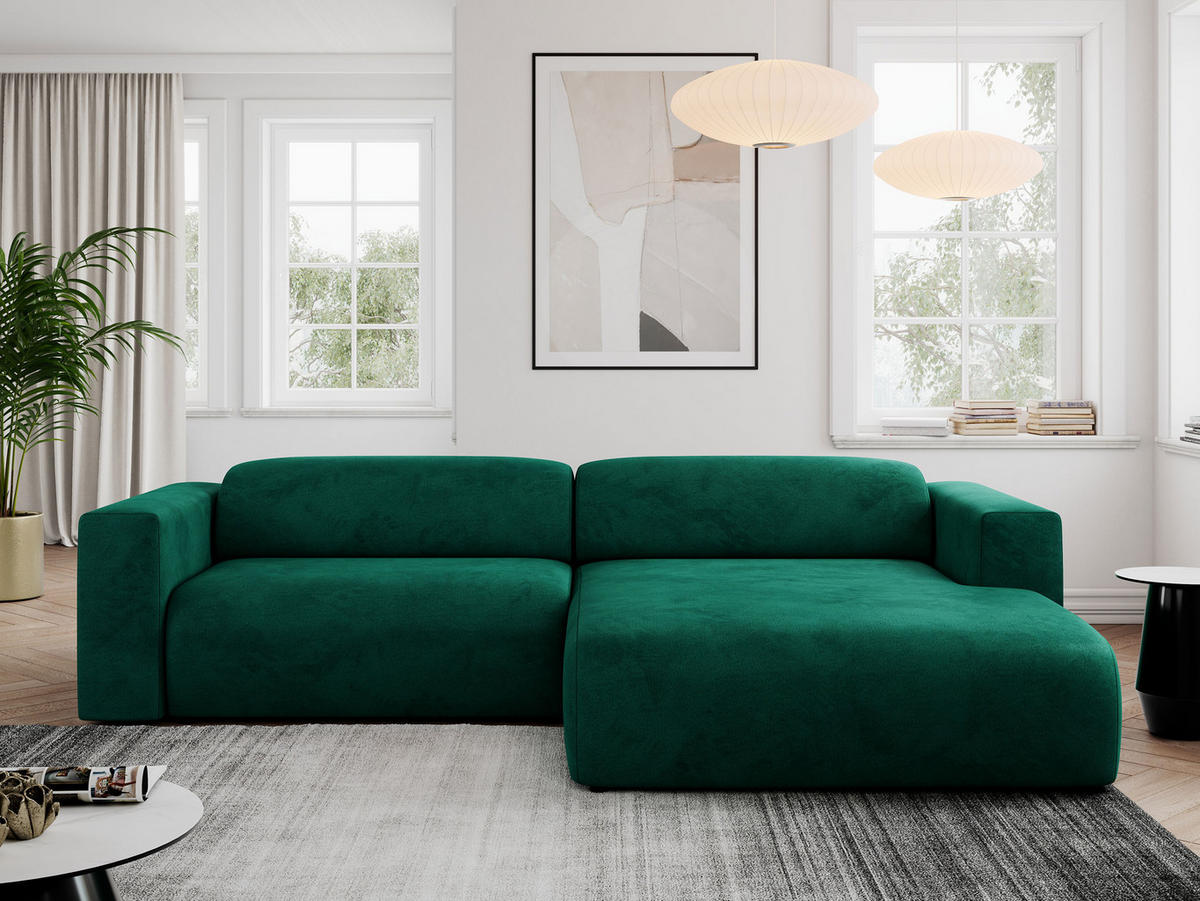 ECKSOFA PASADENA Dunkelgrün Velvet - Rechts Seite - Dunkelgrün/Schwarz, Kunststoff/Textil (180/288cm) - MKS
