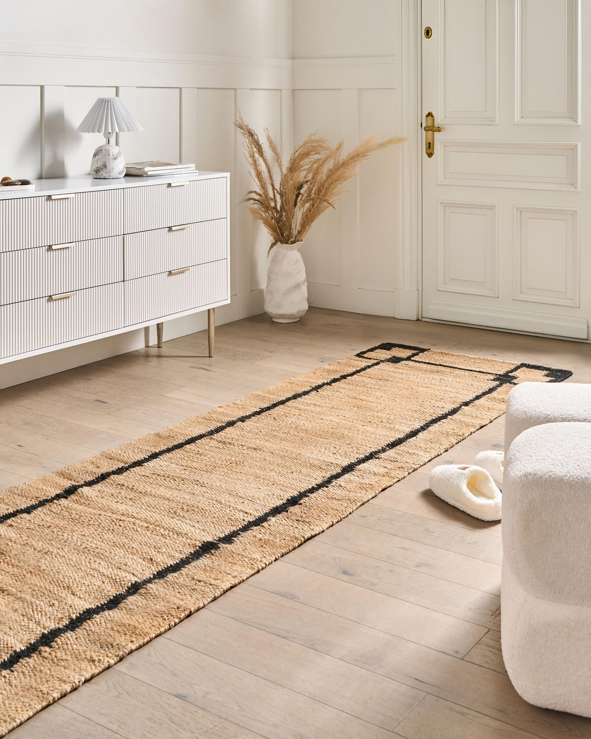 TEPPICH Schwarz/Beige 80/300 cm Jute Gondia - Beige, Textil (80/300cm) - Beliani