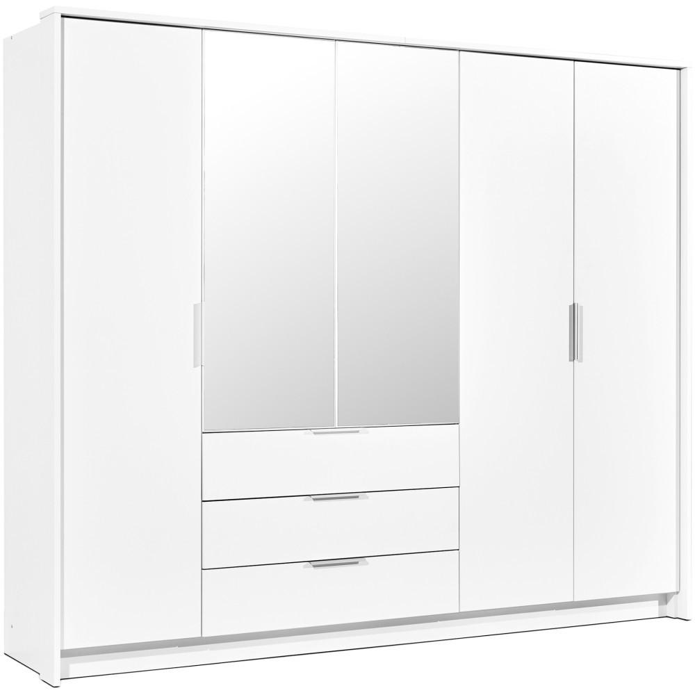 DREHTÜRENSCHRANK Timo mit 5 Türen und Spiegel, 255 cm, Weiß - Weiß, Holzwerkstoff (255/217/65cm) - Beautysofa