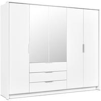DREHTÜRENSCHRANK Timo mit 5 Türen und Spiegel, 255 cm, Weiß - Weiß, Holzwerkstoff (255/217/65cm) - Beautysofa