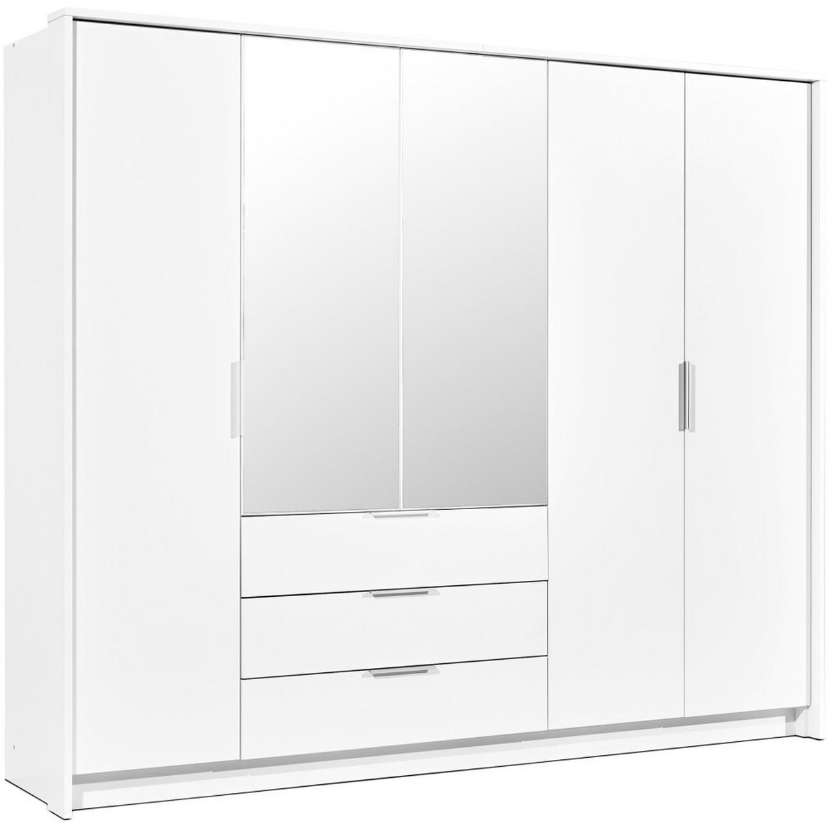 DREHTÜRENSCHRANK Timo mit 5 Türen und Spiegel, 255 cm, Weiß - Weiß, Holzwerkstoff (255/217/65cm) - Beautysofa