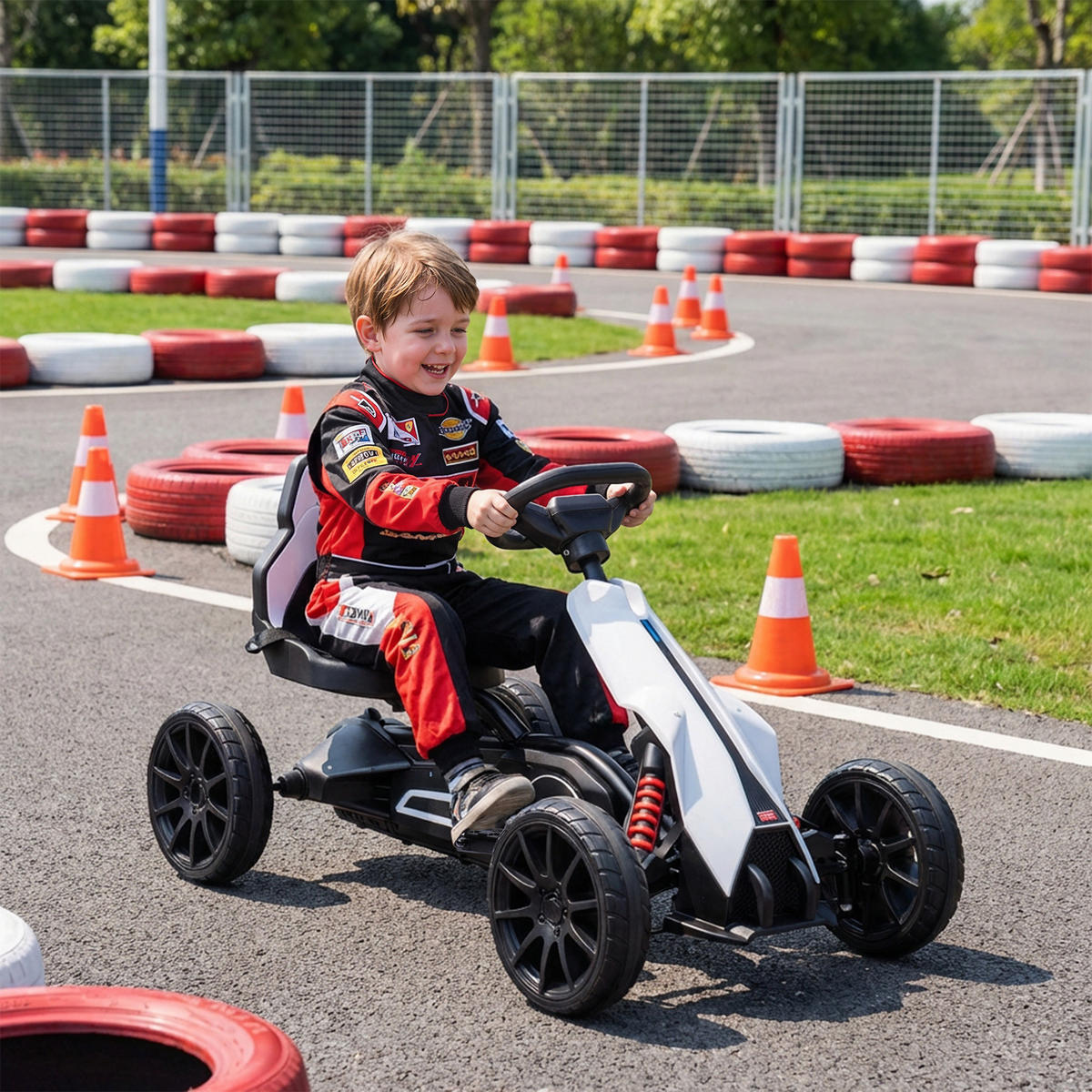 GO-KART DE-06151 Elektro-Kart mit Sicherheitsgurt Weiß - Weiß, Kunststoff/Metall (100/58/58.5cm) - ComfortXL