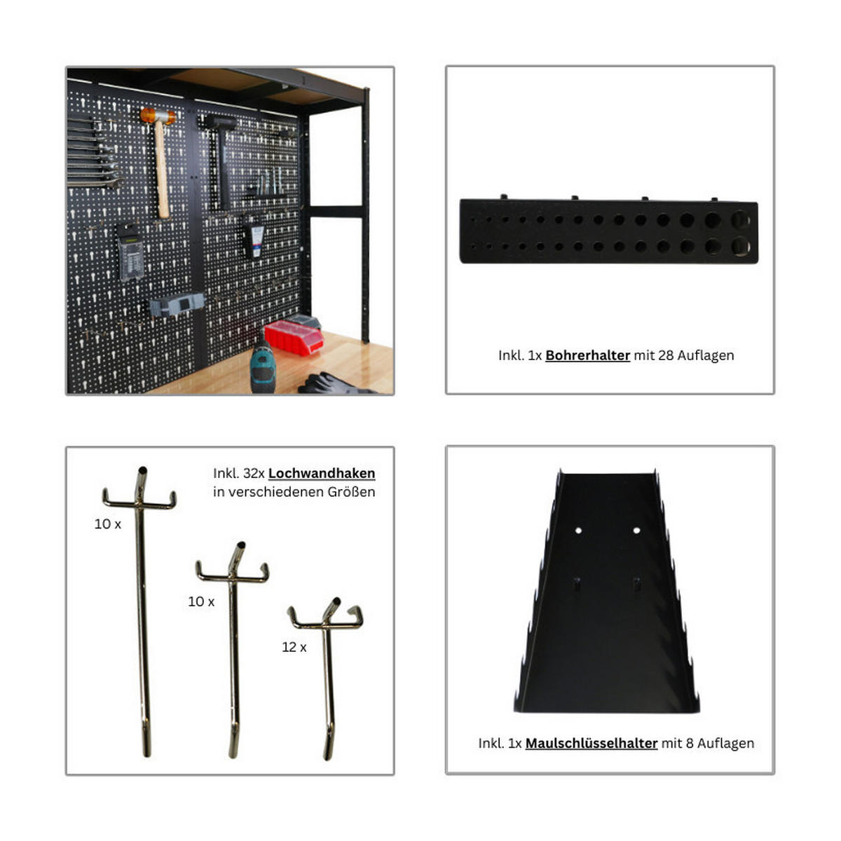 WERKBANK Giant Beast 3er-Set mit Lochwand180x120x60cm Fachlast 175kg inkl. Werkzeughalter Set Schwarz - Schwarz, Metall (240/180/60cm) - PROREGAL