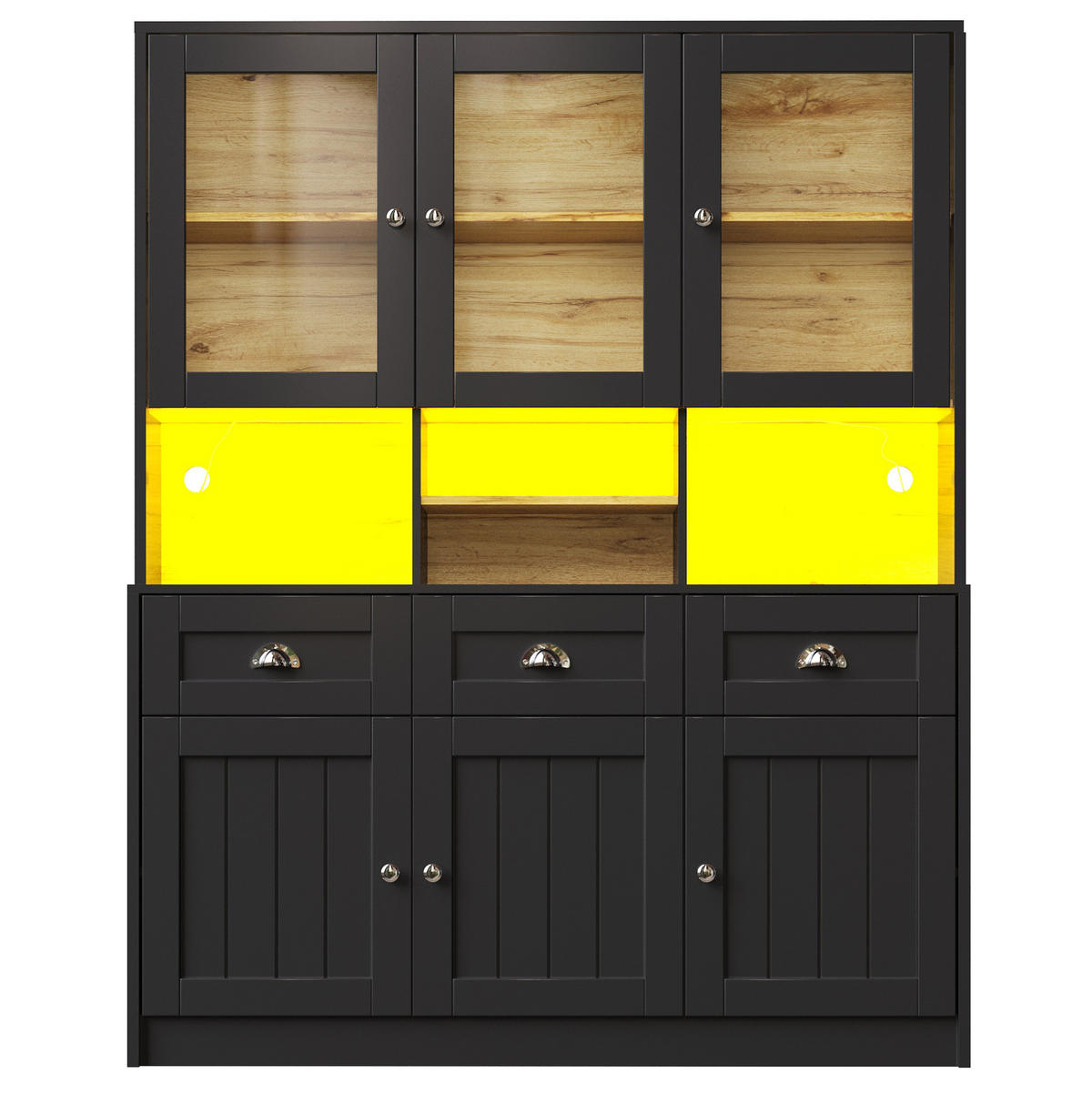 BUFFETSCHRANK 140/40/175 cm schwarz aus MDF mit LED-Beleuchtung - Schwarz, Holzwerkstoff (140/175/40cm) - OKWISH