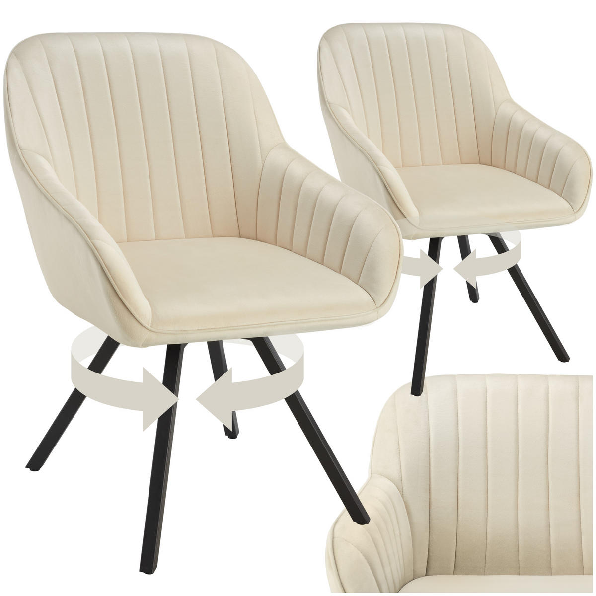 ARMLEHNSTUHL drehbarer 2er Set Snug 58 x 58 x 82 cm creme - Creme, Textil (58/82/58cm) - tectake
