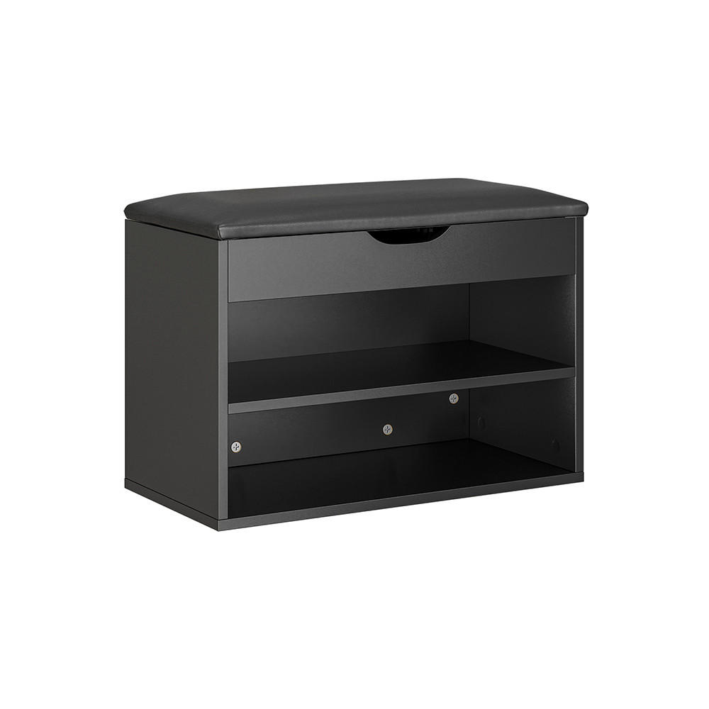 SCHUHBANK mit 2 Ablagen Schwarz 60x30x43cm Modern - Schwarz, Holzwerkstoff (30/43/60cm) - SoBuy