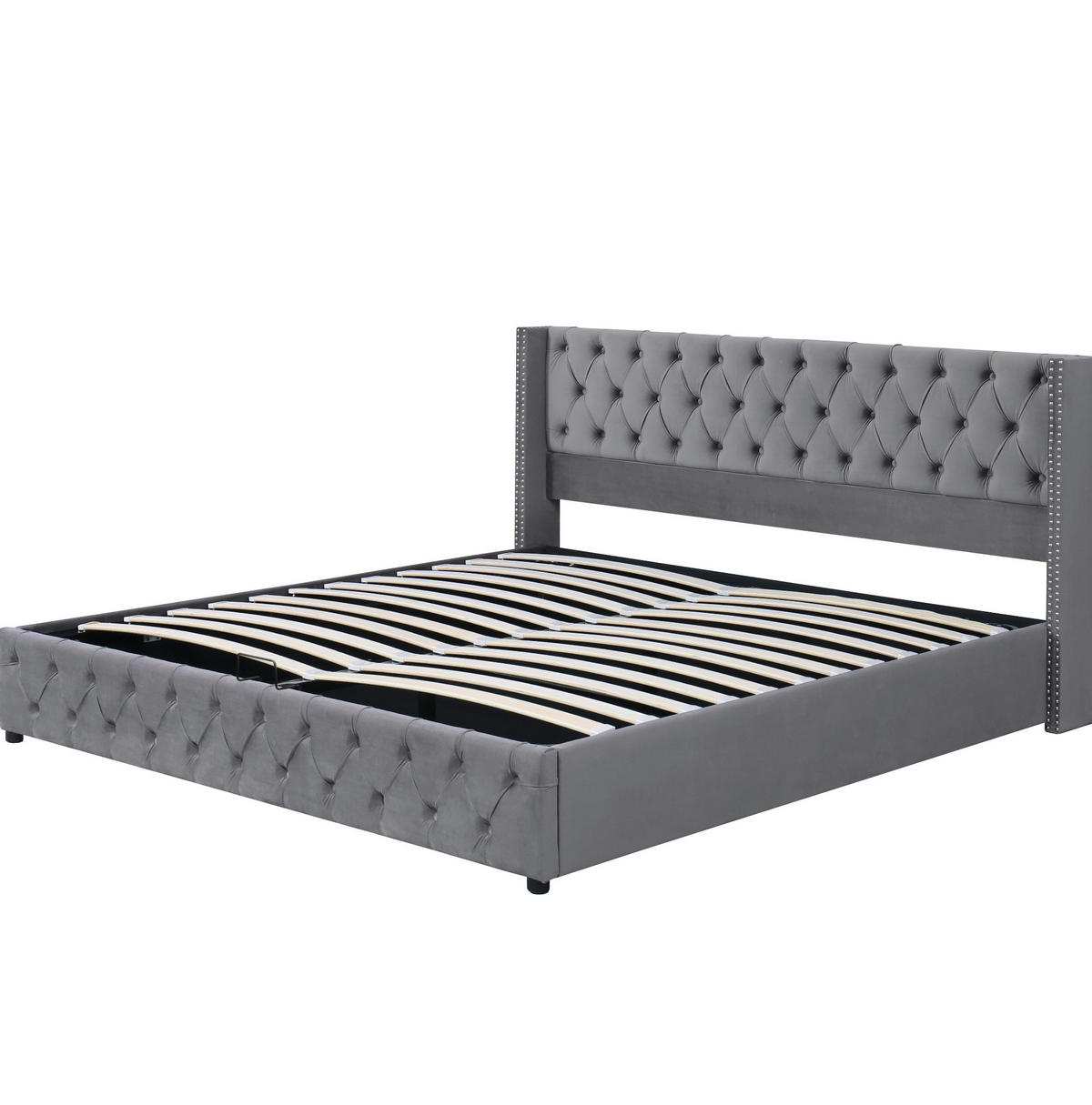 POLSTERBETT mit Bettkasten 160x200 cm Samt Grey - Grau, Metall (160/200cm) - Meubliv
