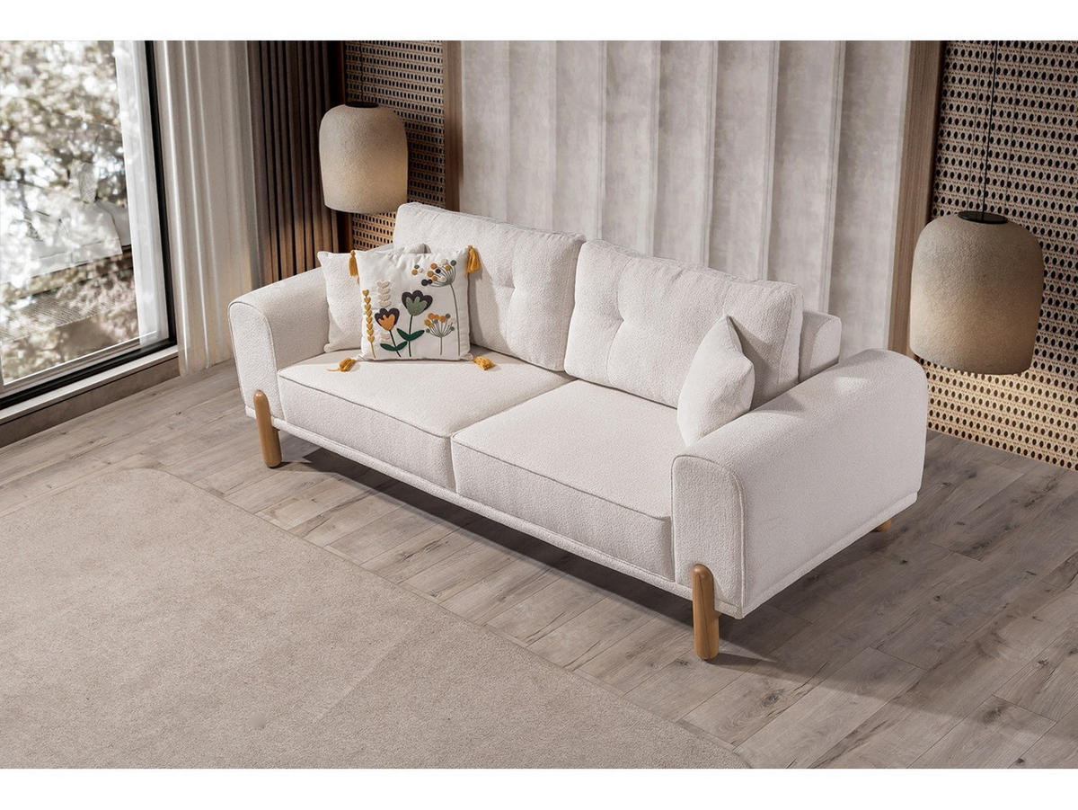 SOFA Skandi 3-Sitzer Teddy Creme - Creme, Holz/Textil (235/78/93cm) - Villa Möbel