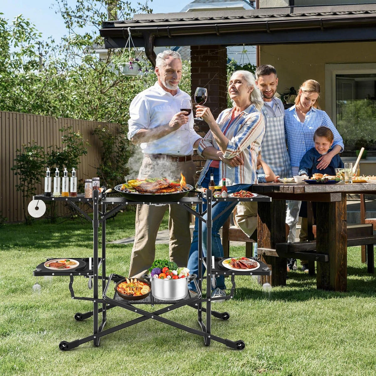 CAMPINGKÜCHE Schwarz - Schwarz, Metall (54/135/88cm) - COSTWAY