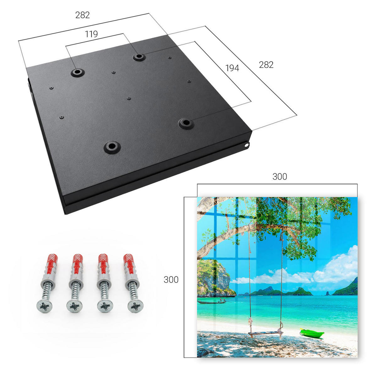 SCHLÜSSELBOX Schwarz 30x30 cm- Türöffnung nach rechts - Tropisches Paradies - Türkis, Metall (30/30/5cm) - TULUP