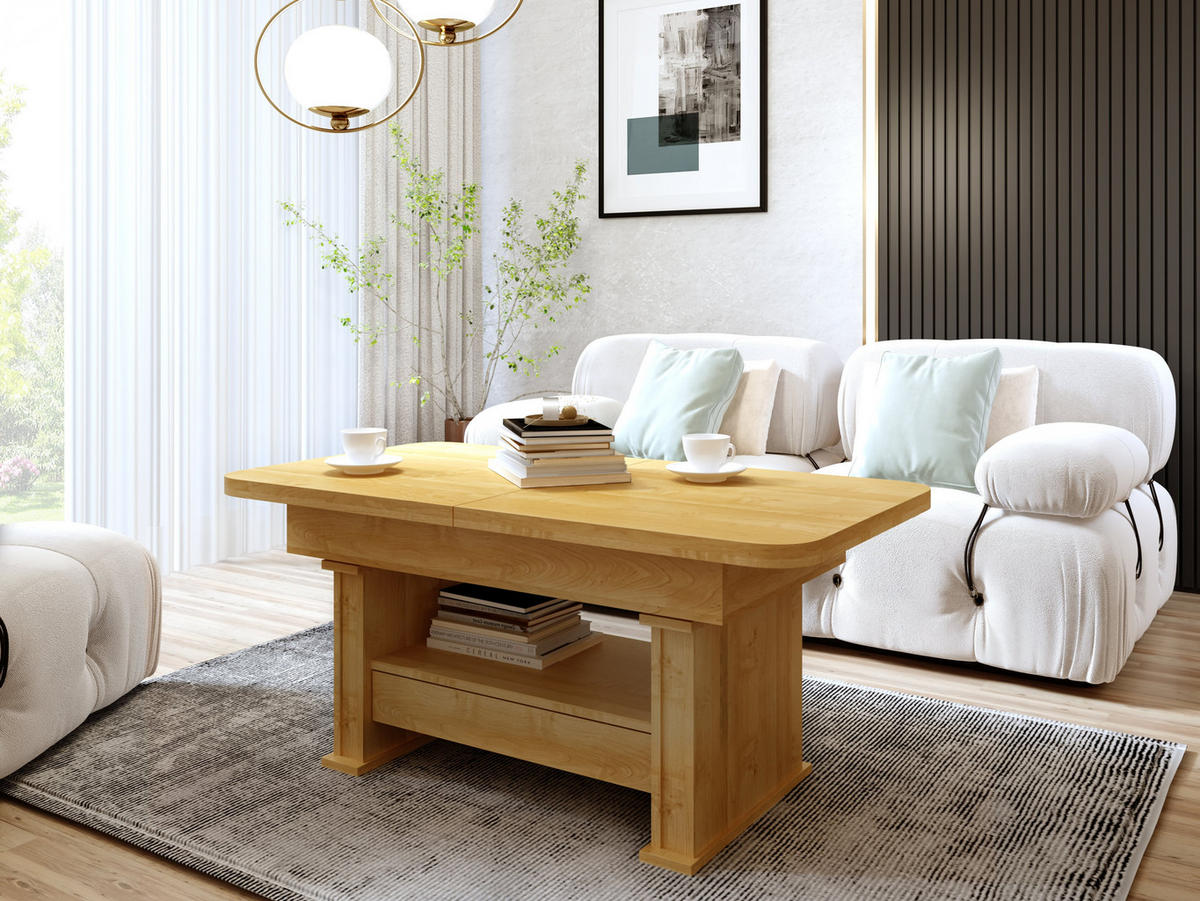 COUCHTISCH rechteckig Erle ausziehbar höhenverstellbar - Erlefarben, Holzwerkstoff (70/120/60cm) - designimpex