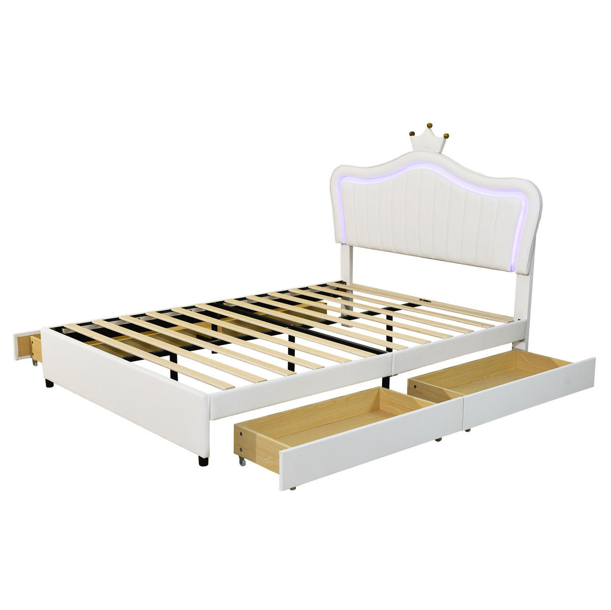 POLSTERBETT 140/200 cm Weiß aus PU-Leder mit Stauraumschubladen und LED - Weiß, Textil (140/200cm) - OKMYHOME