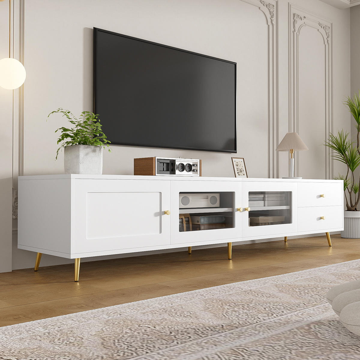 TV-SCHRANK 170/40/28 cm Weiß mit 2 Schubladen, 2 Glastüren und 1 Schranktür - Weiß, Holzwerkstoff/Metall (170/28/40cm) - Oxeza