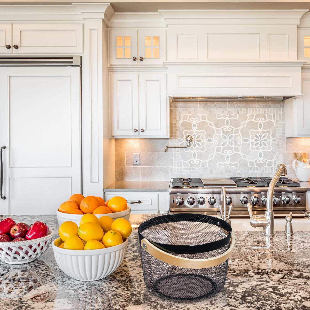 DRAHTKORB - Schwarz, Holz/Metall (27.5/30/25.5cm) - Relaxdays