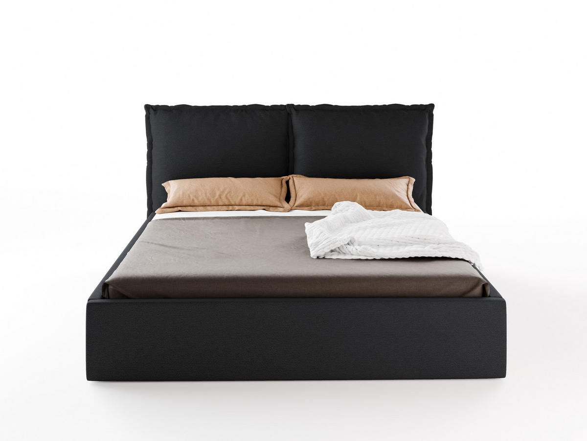 POLSTERBETT MIRA 180x200 cm mit Bettkasten, Stauraum und Metall-Lattenrost – VIBE Schwarz - Schwarz, Textil/Metall (180/200cm) - Luxkor24