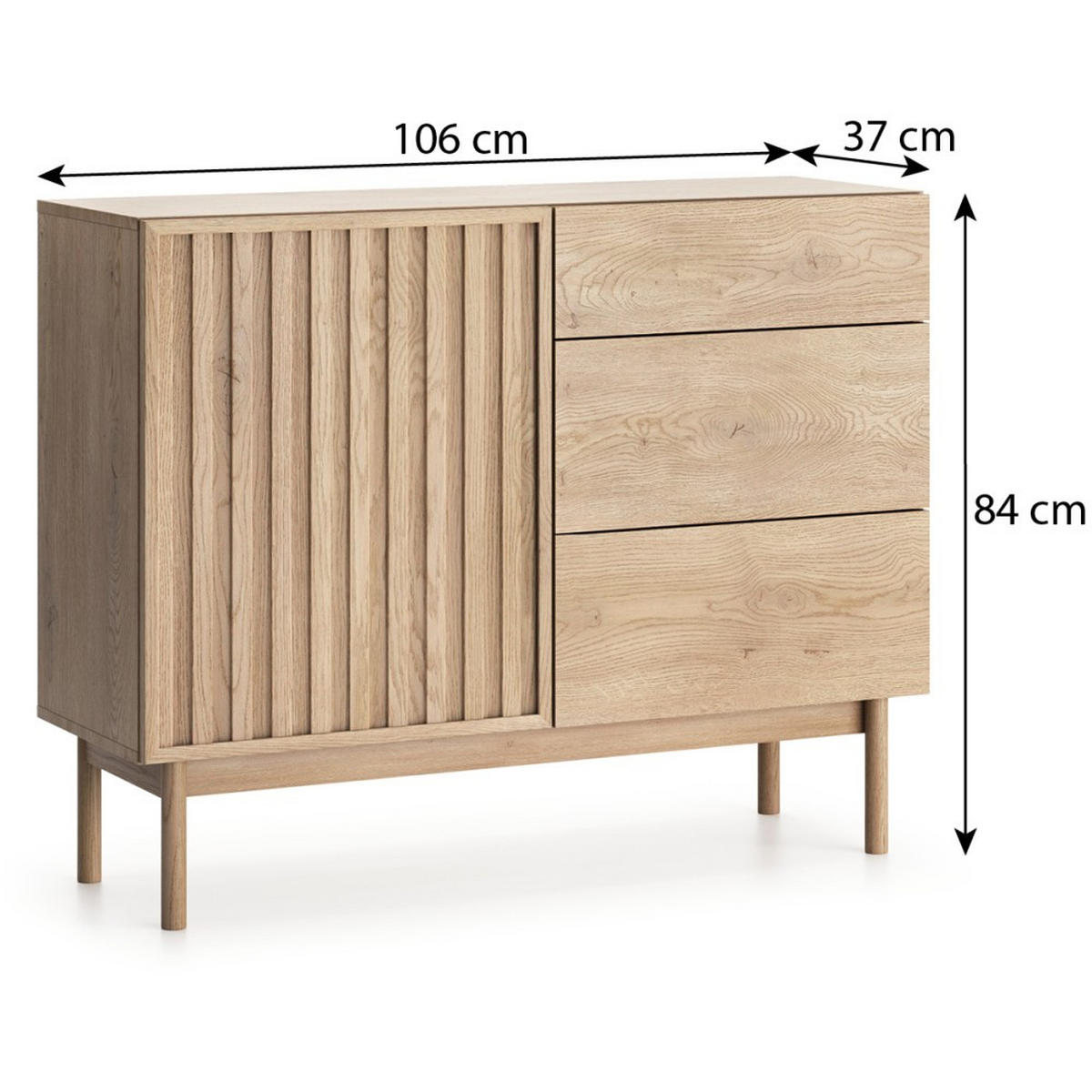 KOMMODE Sapporo mit 3 Schubladen und 1 Tür, eiche Cremona - Eichefarben, Holzwerkstoff (106/84/37cm) - Beautysofa