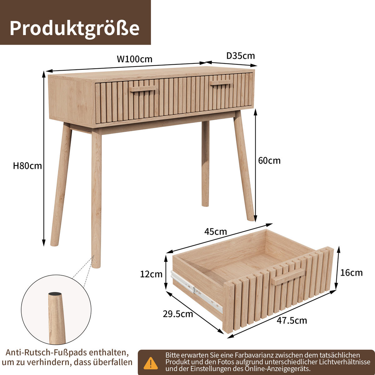 BEISTELLTISCH Massivholz natur, 2 Schubladen, offenes Fach, modern - Naturfarben, Holz (35/100/80cm) - EuroLiving