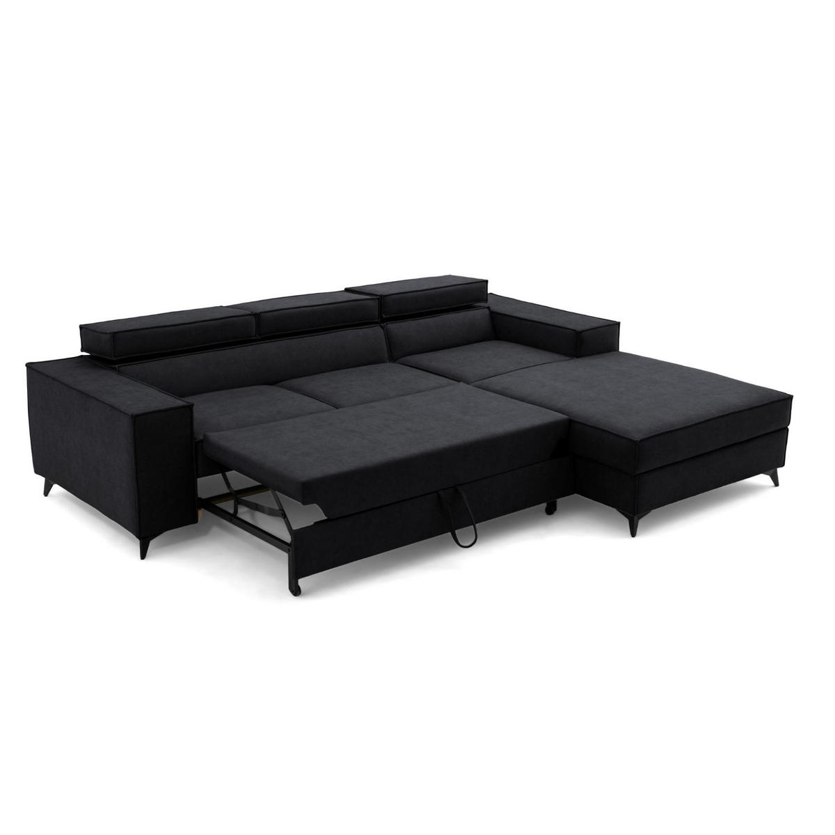 ECKSOFA PURE S Rechts mit Schlaffunktion 127x215 Velours Graphit - Graphitfarben/Schwarz, Holz/Textil (204/281cm) - Muffo