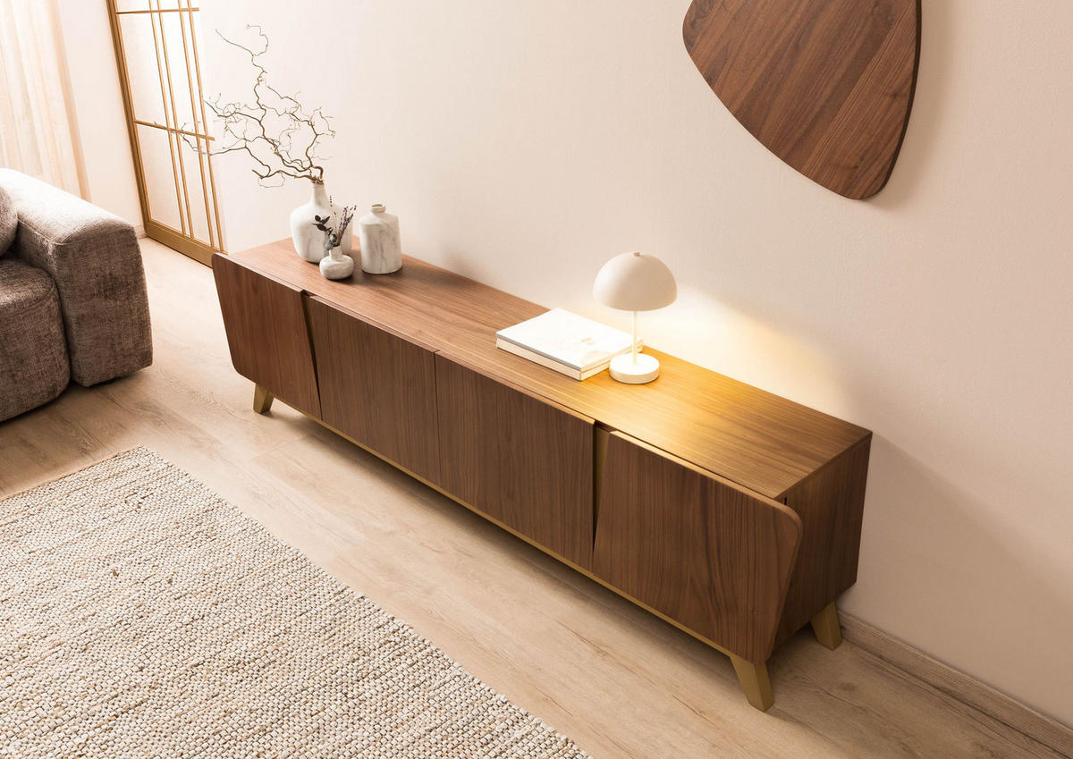 TV-BOARD Nussbaum-Echtholzfurnier 220x40x55 braun lackiert BUTTERFLY #111 - Braun, Holz (220/55/40cm) - Massivmoebel24