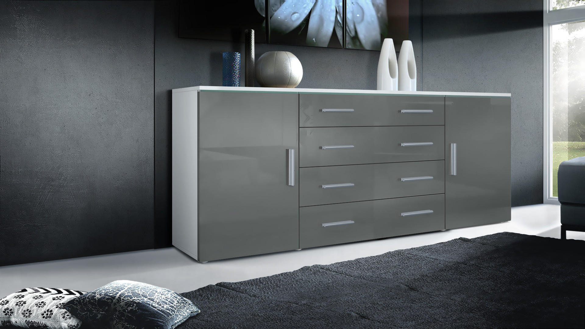 SIDEBOARD Verona Grau Hochglanz - Grau, Holzwerkstoff (166/72/35cm) - Vladon