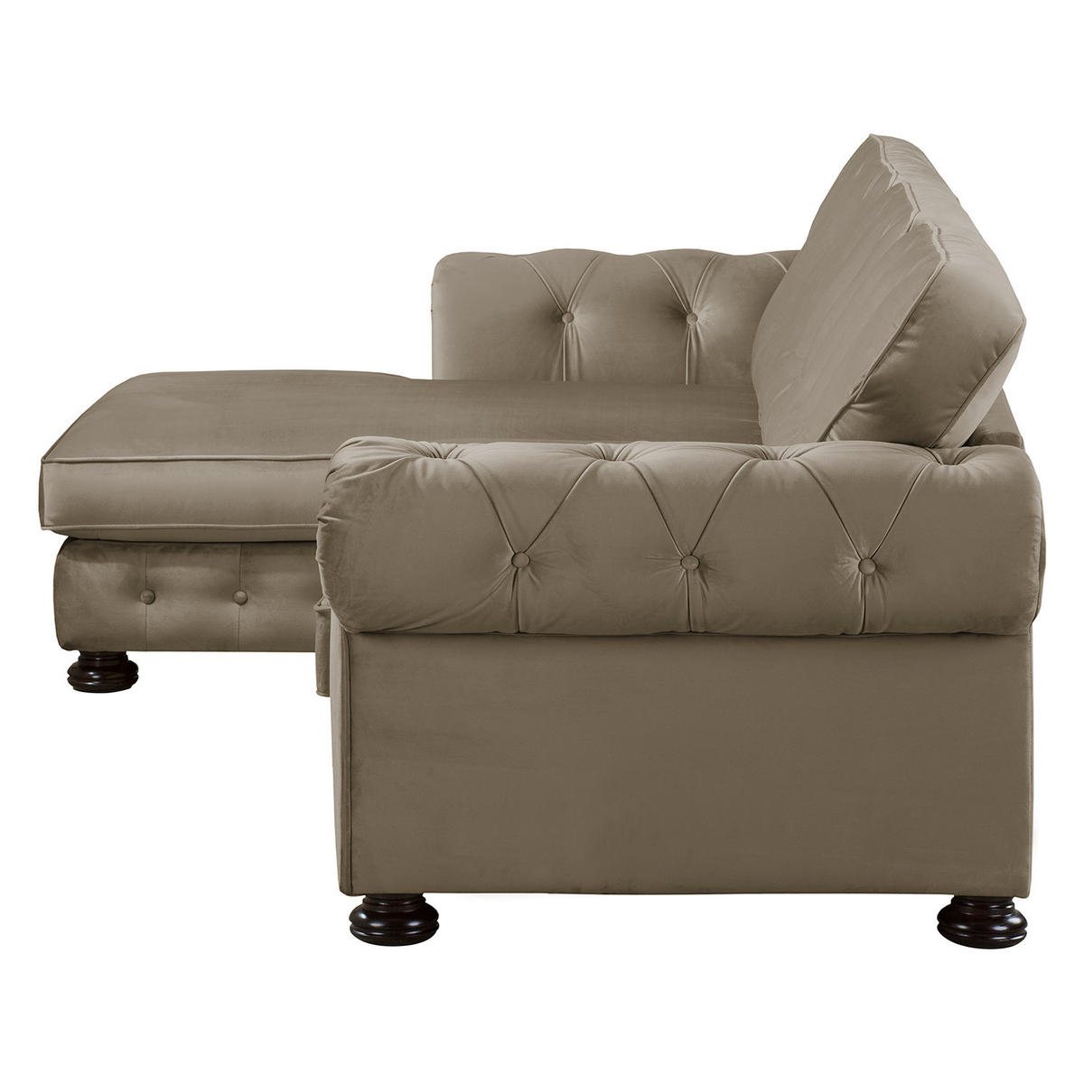 ECKSOFA mit Longchair - Samt - Cappuccino, Textil (302/166cm) - home24