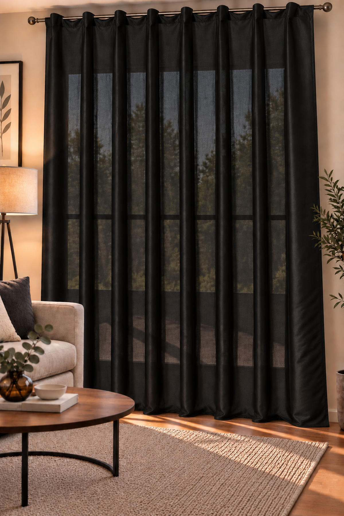 VORHANG Kräuselband 140/245 cm Schwarz Wildseiden Optik - Schwarz, Textil (140/245cm) - TiborTex