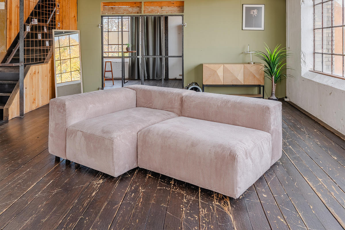 MODULSOFA MIA Taupe Cord - Taupe/Schwarz, Kunststoff/Textil (306/72/120cm) - KAWOLA