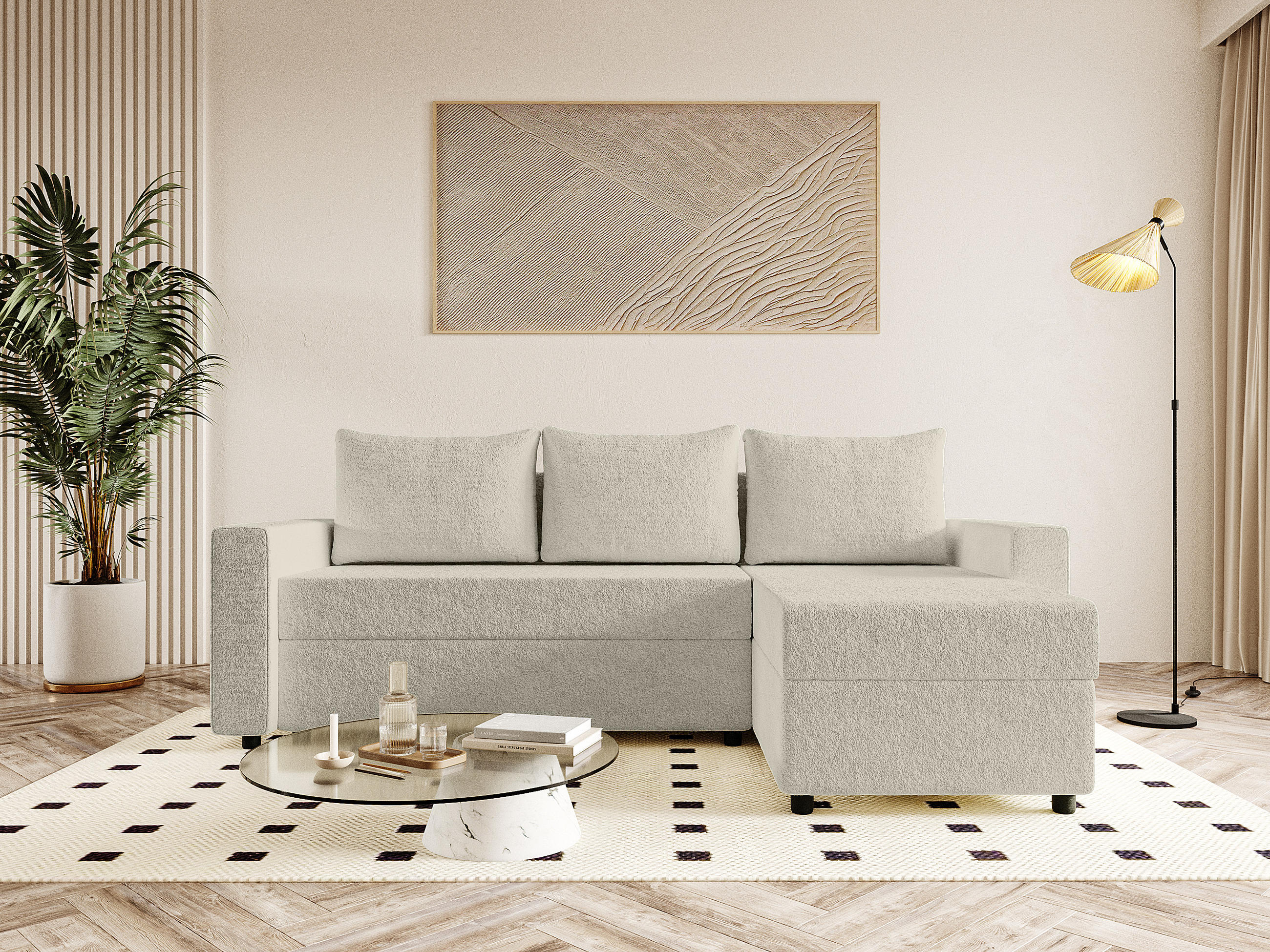 ECKSOFA Goka L mit Schlaffunktion, Beige - Beige, Textil (230/146cm) - Fedve