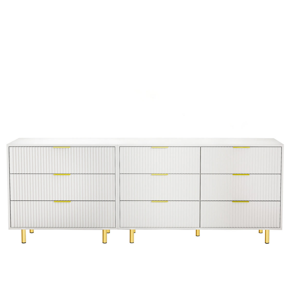 KOMMODEN-SIDEBOARD 200/40/72 cm mit 9 Schubladen in Weiß und Gold - Weiß, Holzwerkstoff (200/72/40cm) - BEAOK