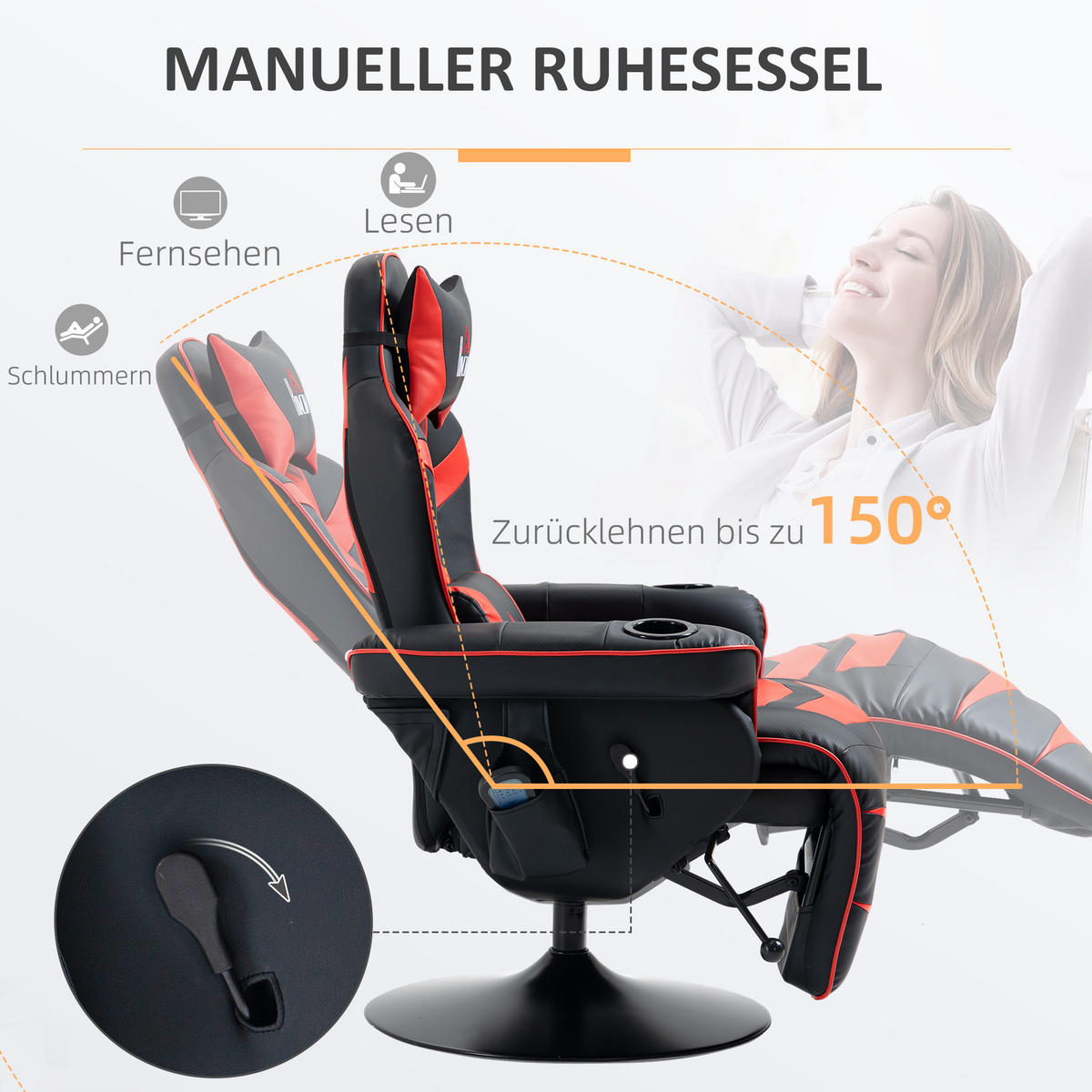 RELAXSESSEL mit Massagefunktion, Rot - Rot/Schwarz, Kunststoff/Metall (82.5/111.5/79.5cm) - HOMCOM