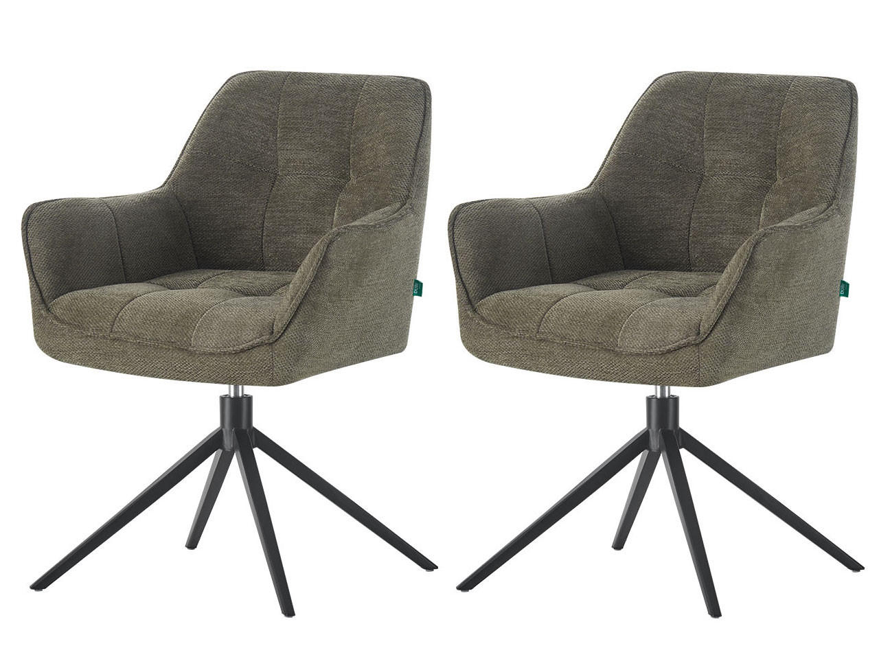 ESSZIMMERSTUHL THOMAS-MIRA 2er-Set 360°drehbar - Dunkelgrün/Schwarz, Textil (61/82/62cm) - DUBI Möbel