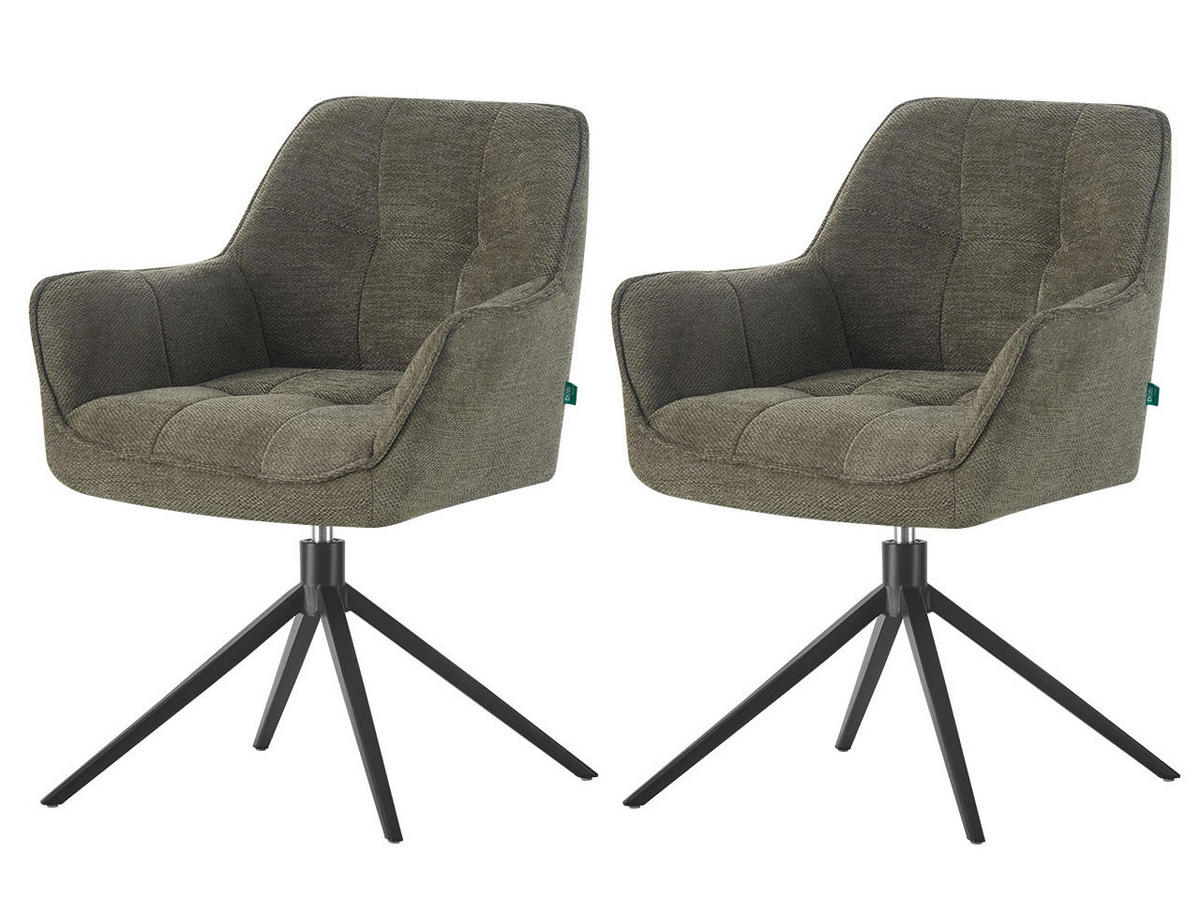 ESSZIMMERSTUHL THOMAS-MIRA 2er-Set 360°drehbar - Dunkelgrün/Schwarz, Textil (61/82/62cm) - DUBI Möbel