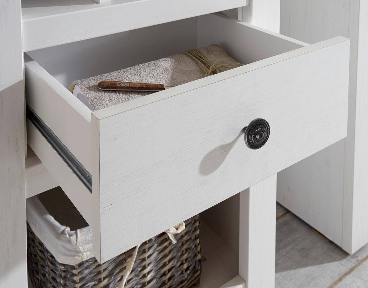 NACHTTISCH Pinie weiß Landhaus, Nachtkommode mit Schublade - Schwarz/Weiß, Holz/Holzwerkstoff (59/62/45cm) - Furn.Design
