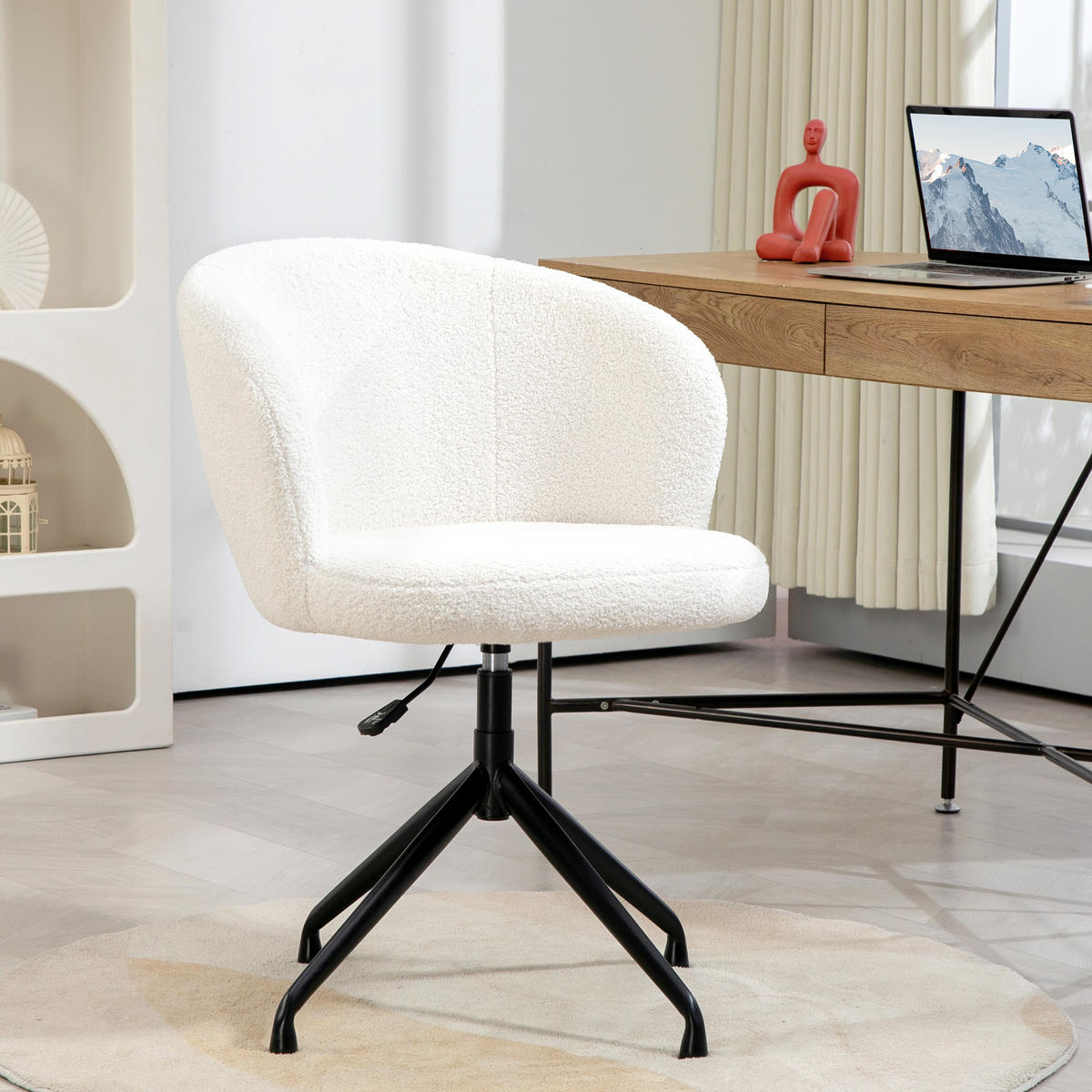 DREHSTUHL DE-11698 ergonomisch höhenverstellbar 360° drehbar Bouclé-Stoff Weiß - Creme, Textil (64/89/62cm) - ComfortXL