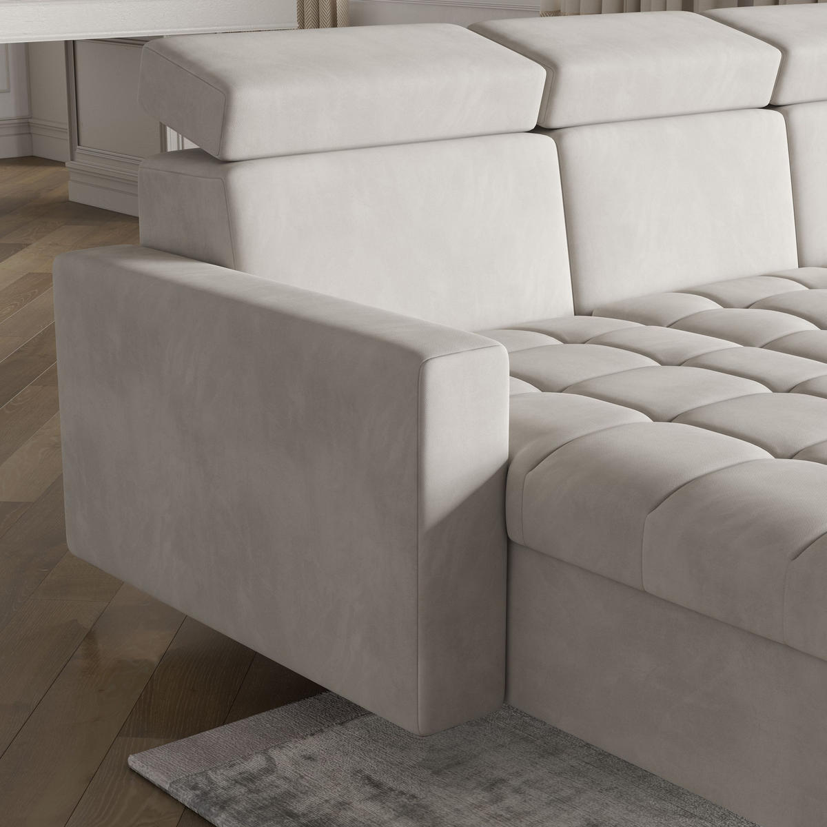 ROHOVÁ SEDAČKA KAME šedá - šedá/černá, kov/dřevo (227/168cm) - MASSENO