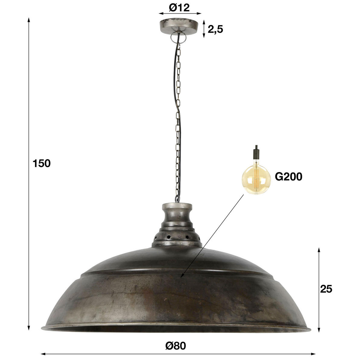 HÄNGELEUCHTE Industrie Silber 80/80/ 150 cm - Silberfarben, Metall (80/80/150cm) - Hoyz Collection