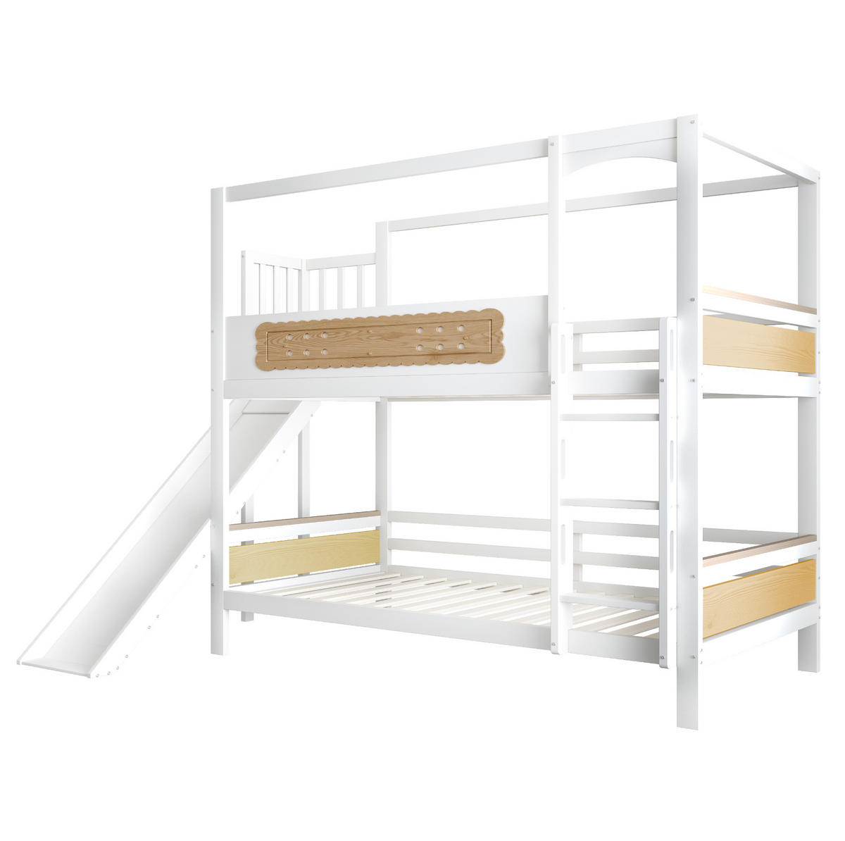 ETAGENBETT mit Rutsche und Leiter 90x200 cm Holz Weiß und Natur - Weiß, Holzwerkstoff (90/200cm) - Beauniv