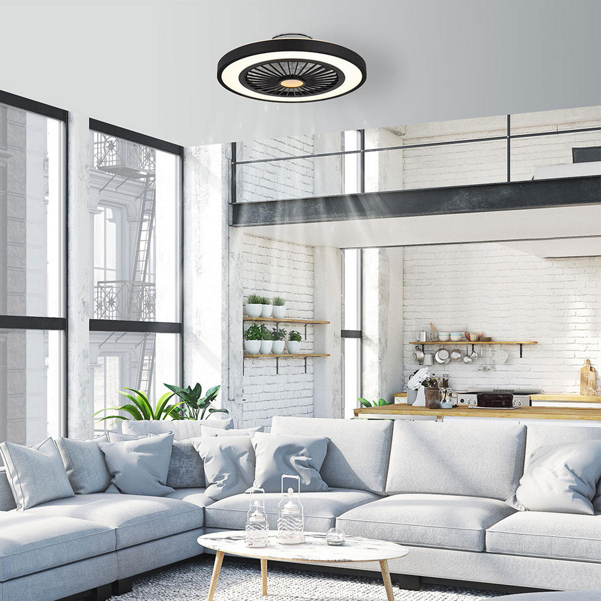 LED DECKENVENTILATOR Metall Schwarz - Schwarz, Metall (54/54/15.9cm) - Globo Lighting