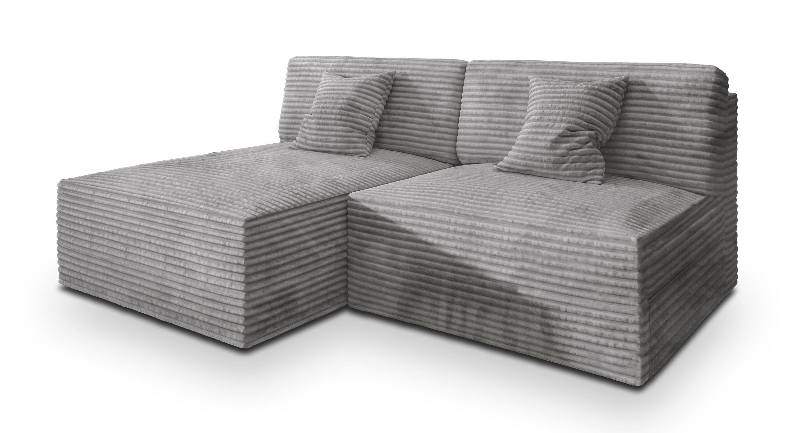 ECKSOFA FIORO Hellgrau Kordstoff mit Schlaffunktion - Hellgrau, Holz (204/148cm) - MASSENO