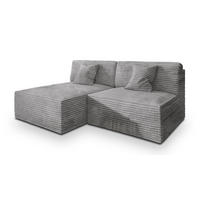 ECKSOFA FIORO Hellgrau Kordstoff mit Schlaffunktion - Hellgrau, Holz (204/148cm) - MASSENO