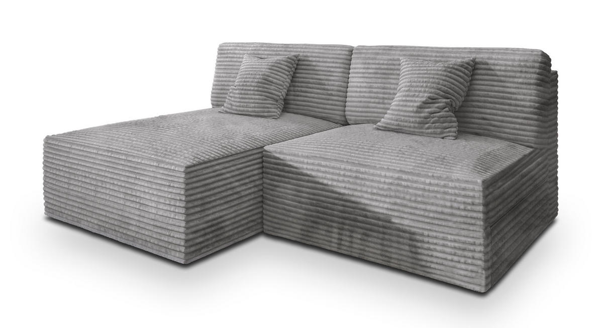 ECKSOFA FIORO Hellgrau Kordstoff mit Schlaffunktion - Hellgrau, Holz (204/148cm) - MASSENO